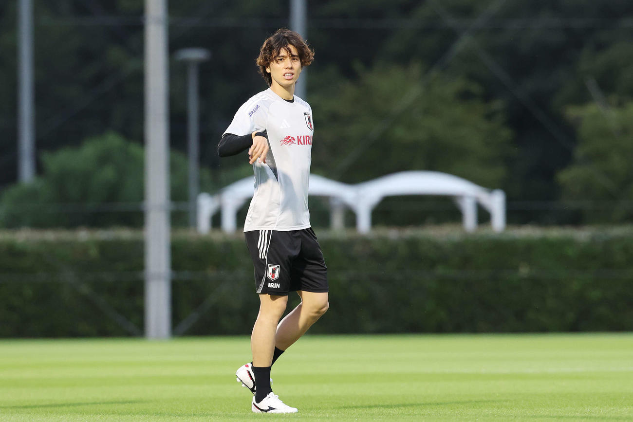 練習に臨む田中（撮影・宮地輝）