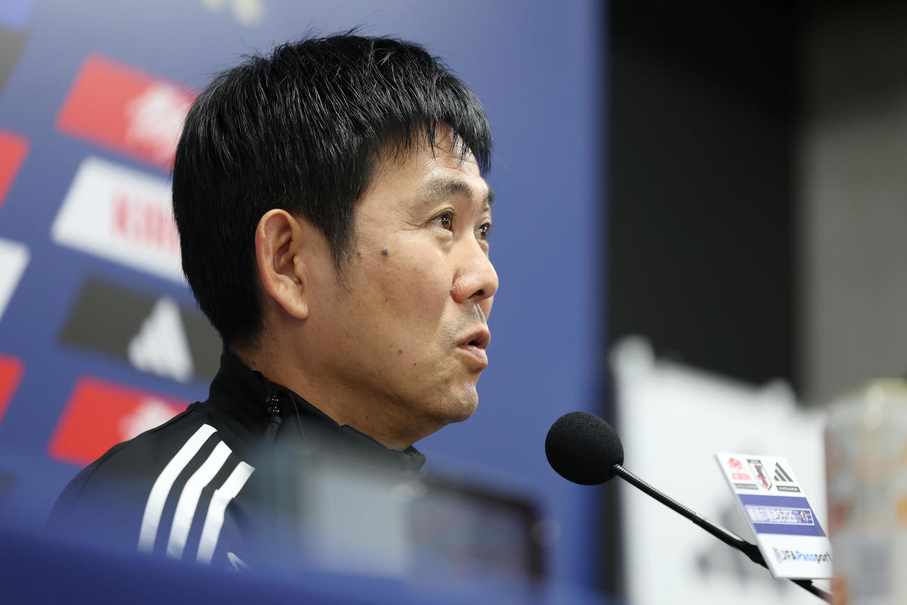 パラグアイ戦に向けた公式会見に臨む森保監督（撮影・前田充）