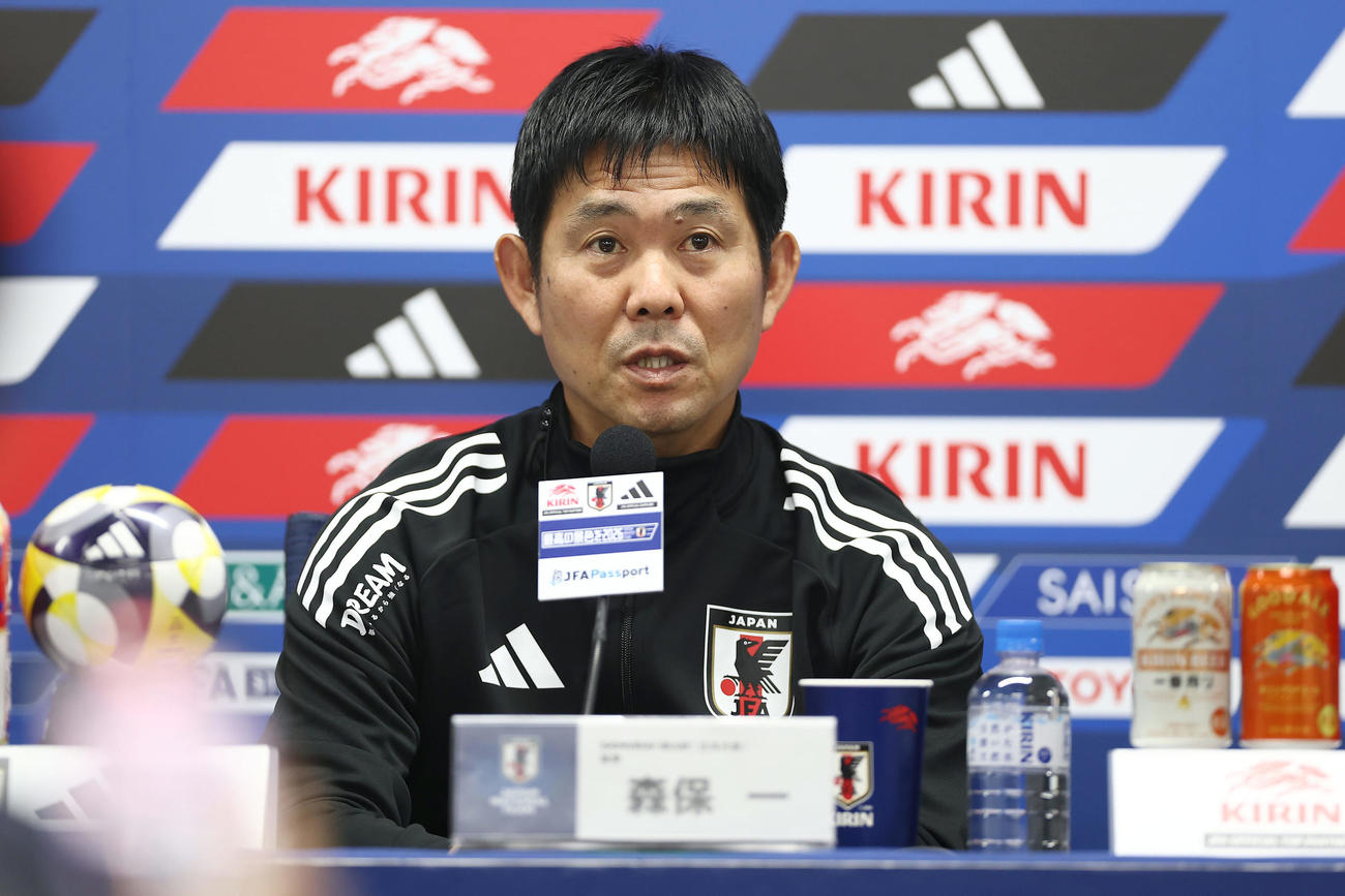 パラグアイ戦に向けた公式会見に臨む森保監督（撮影・前田充）