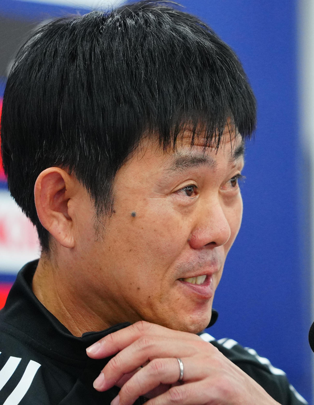 ボリビア戦に向けた前日会見に臨む森保監督（撮影・垰建太）