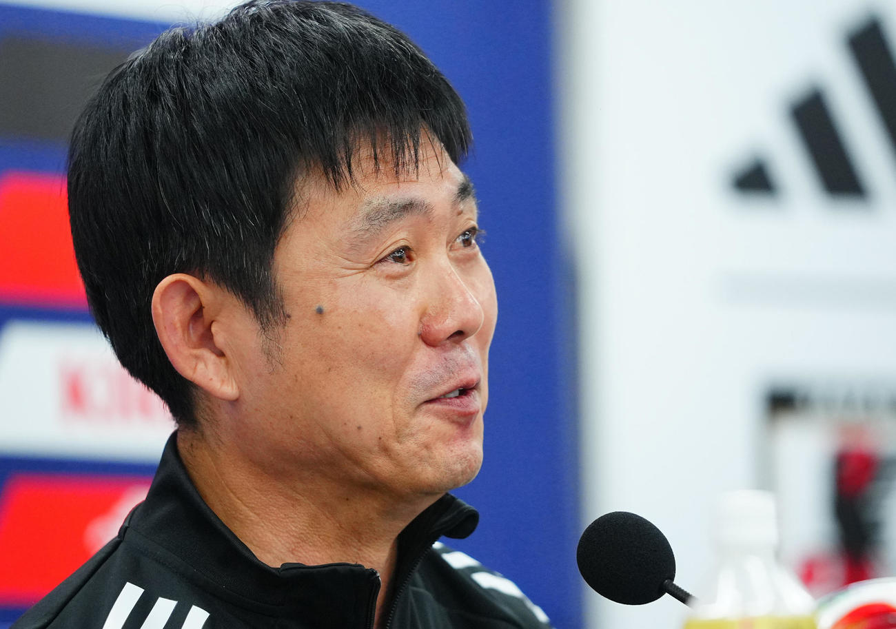 ボリビア戦に向けた前日会見に臨む森保監督（撮影・垰建太）