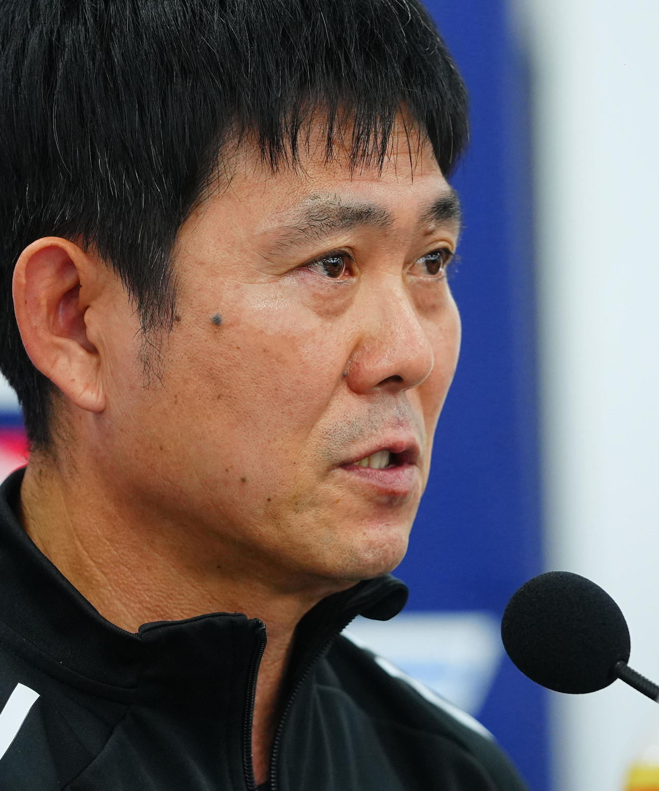 ボリビア戦に向けた前日会見に臨む森保監督（撮影・垰建太）
