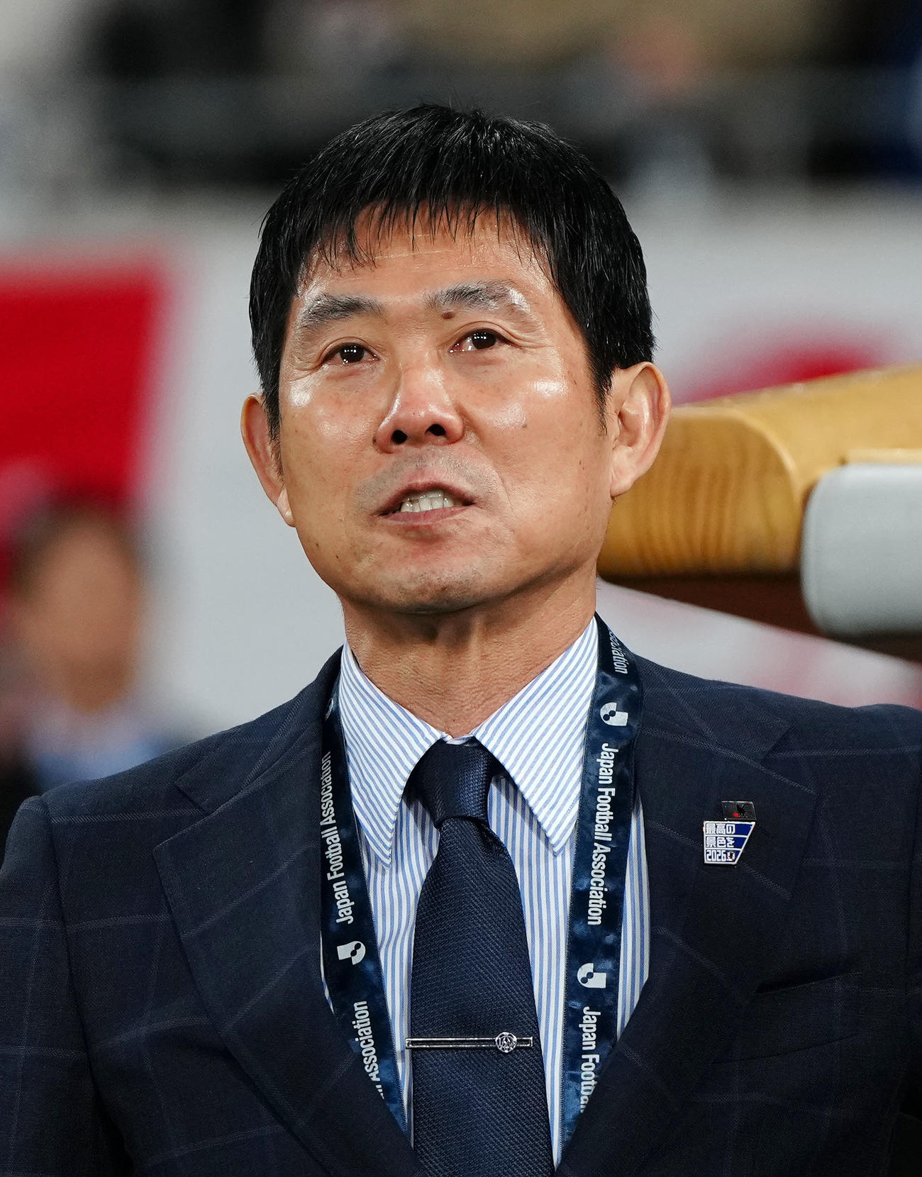 日本対ボリビア　目に涙をため、君が代を歌う森保監督（撮影・江口和貴）