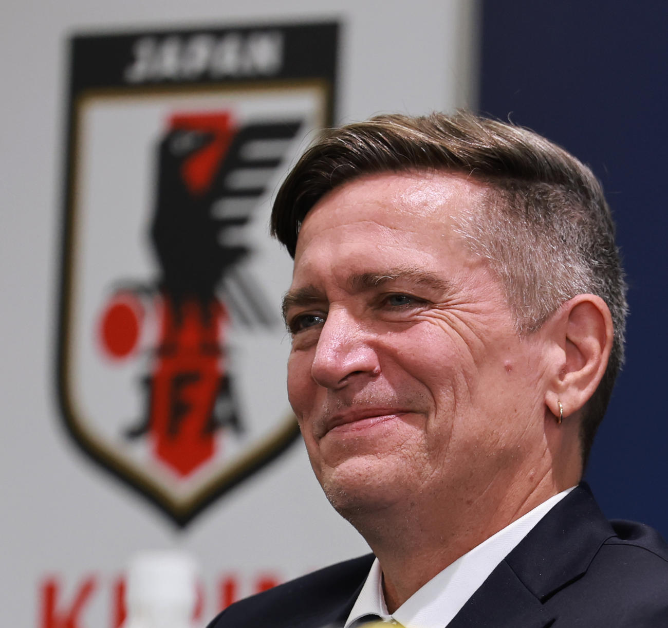 会見するサッカー女子日本代表ニールセン監督（撮影・野上伸悟）