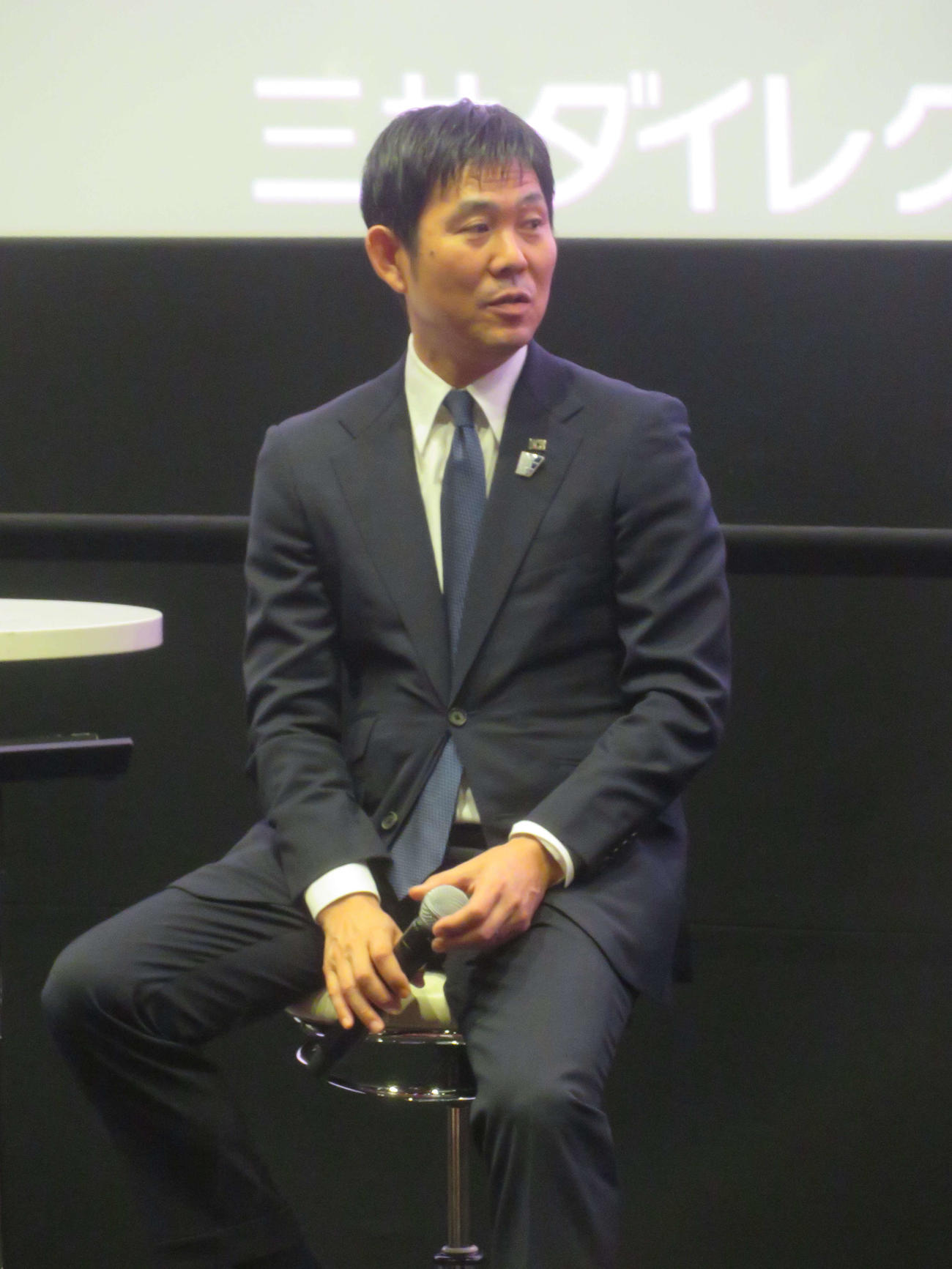 MS＆ADカップ2025、女子日本代表なでしこジャパン対カナダ代表戦の開催直前トークイベントを行った日本代表の森保一監督（撮影・佐藤成）