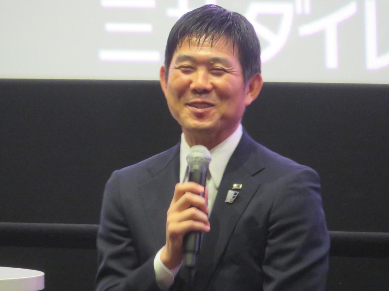 MS＆ADカップ2025、女子日本代表なでしこジャパン対カナダ代表戦の開催直前トークイベントを行った日本代表の森保一監督（撮影・佐藤成）