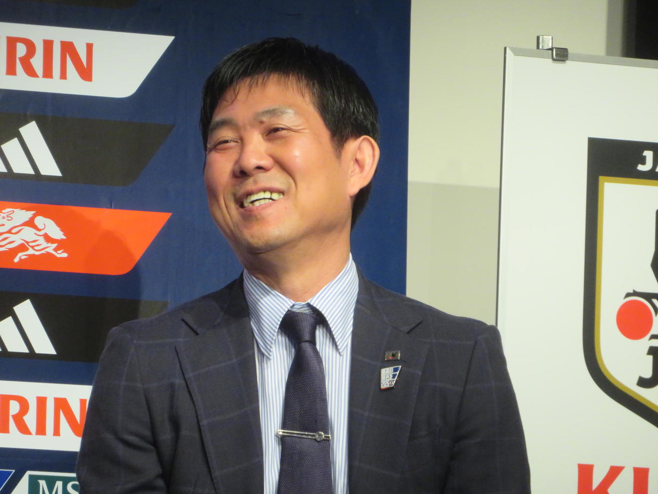 日本サッカー協会の26年の年間スケジュール発表会見に出席した日本代表の森保一監督（撮影・佐藤成）