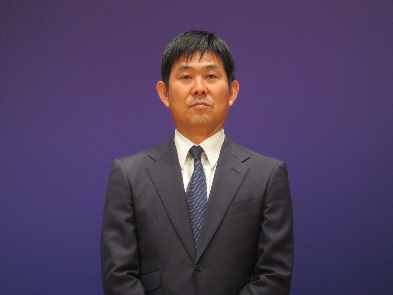 相模原市で講演会を行った日本代表森保一監督（撮影・佐藤成）