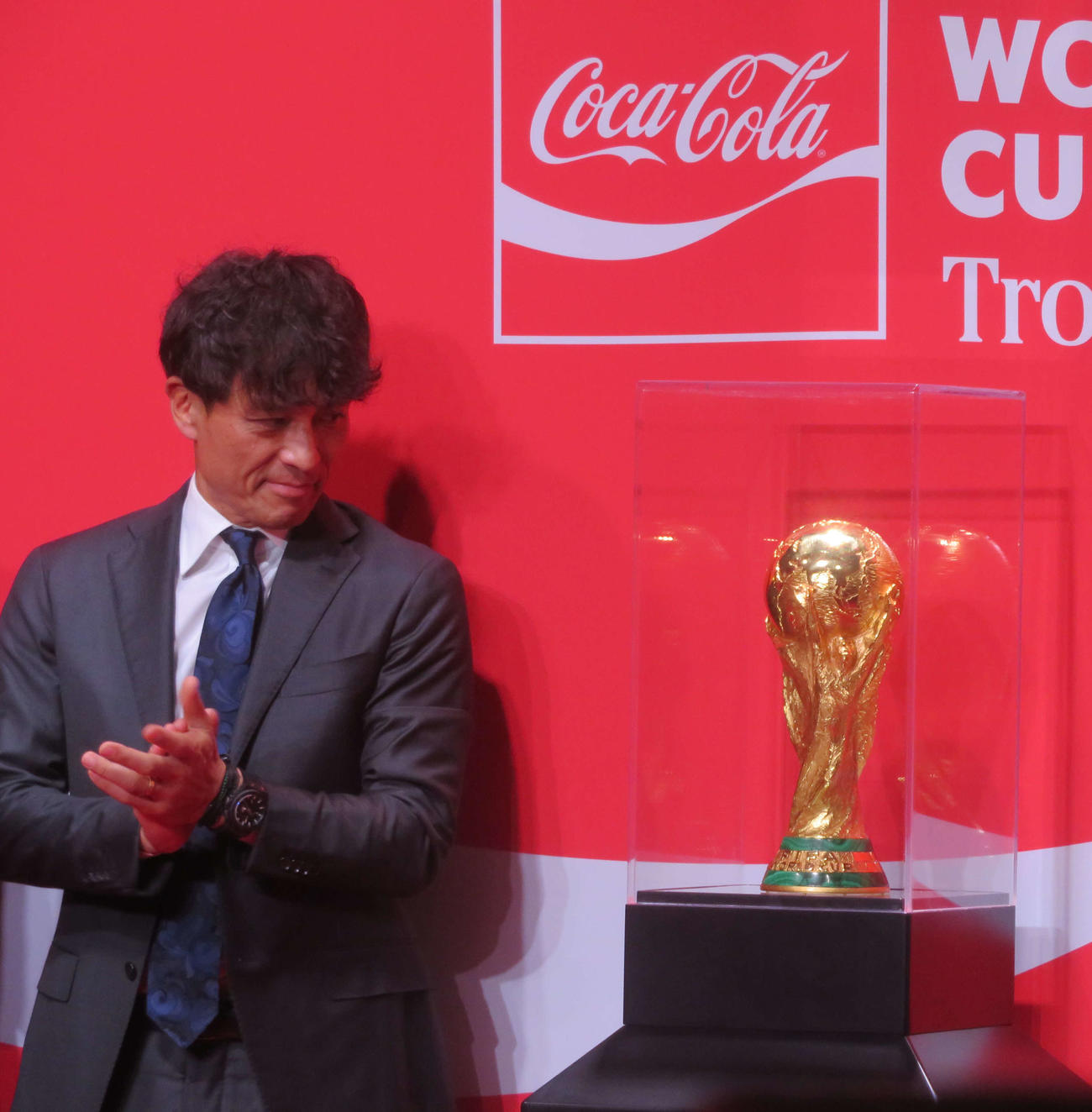 FIFAワールドカップ　トロフィーの日本上陸イベントに出席した日本サッカー協会の宮本恒靖会長（撮影・佐藤成）