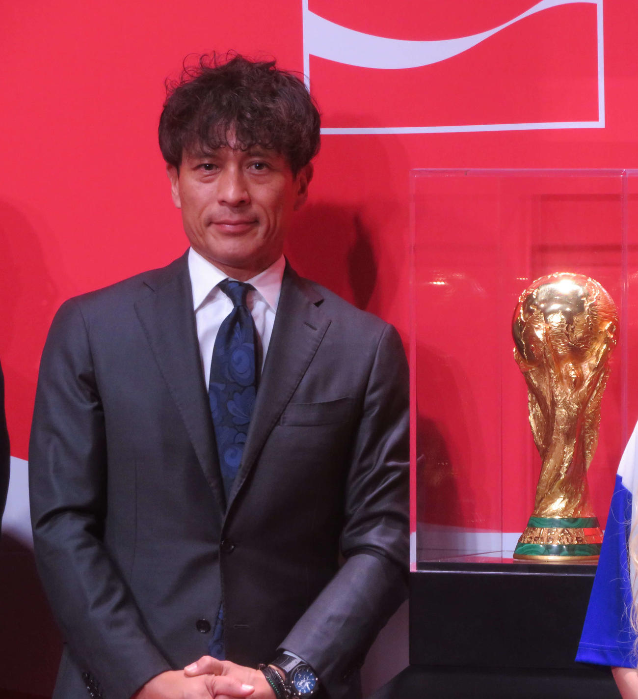 FIFAワールドカップ　トロフィーの日本上陸イベントに出席した日本サッカー協会の宮本恒靖会長（撮影・佐藤成）