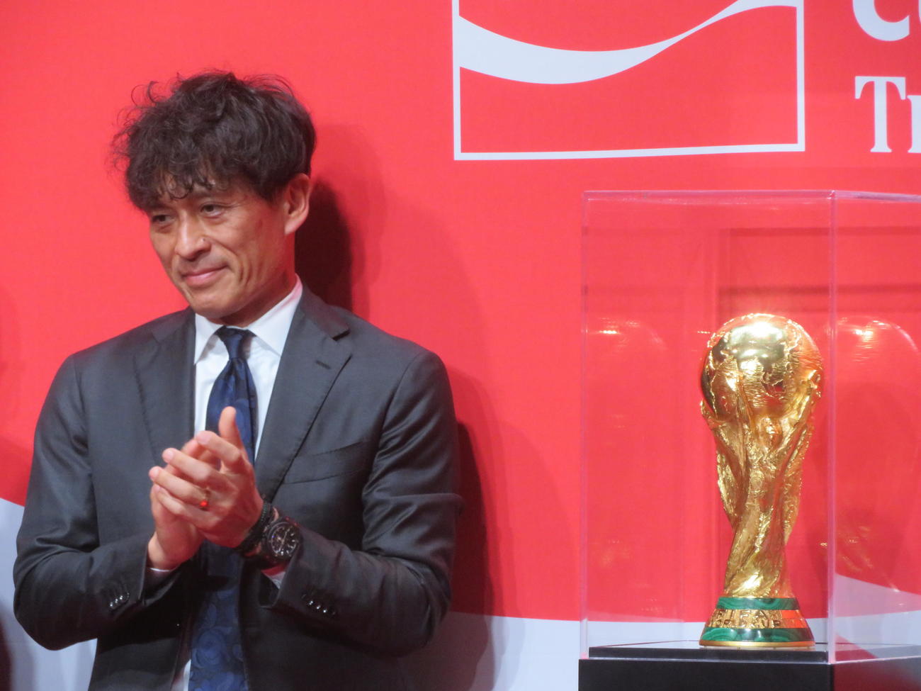 FIFAワールドカップ　トロフィーの日本上陸イベントに出席した日本サッカー協会の宮本恒靖会長（撮影・佐藤成）