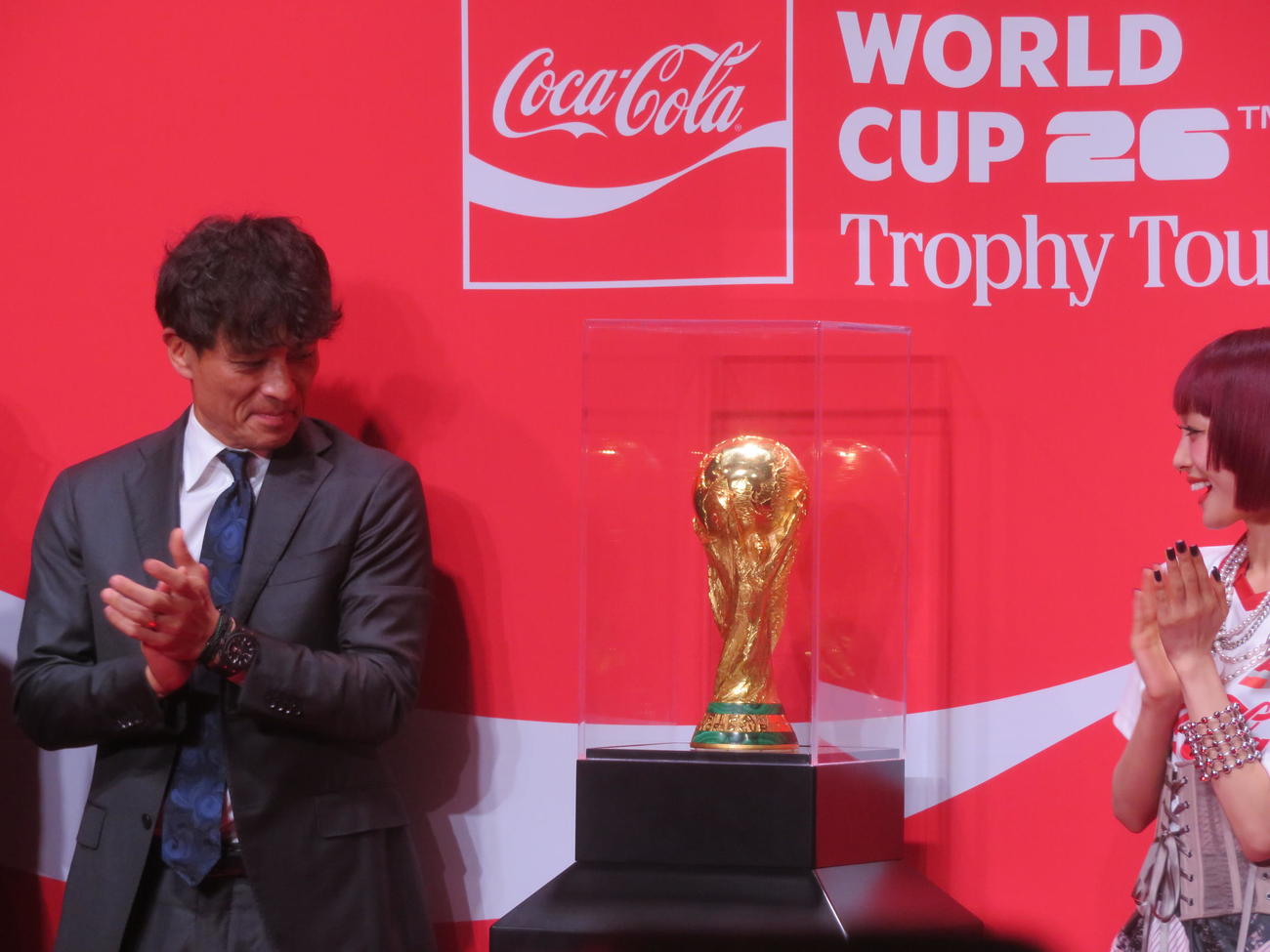 FIFAワールドカップ　トロフィーの日本上陸イベントに出席した日本サッカー協会の宮本恒靖会長（撮影・佐藤成）