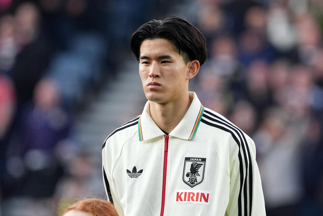 日本対スコットランド　試合前、整列する後藤（撮影・パオロ　ヌッチ）