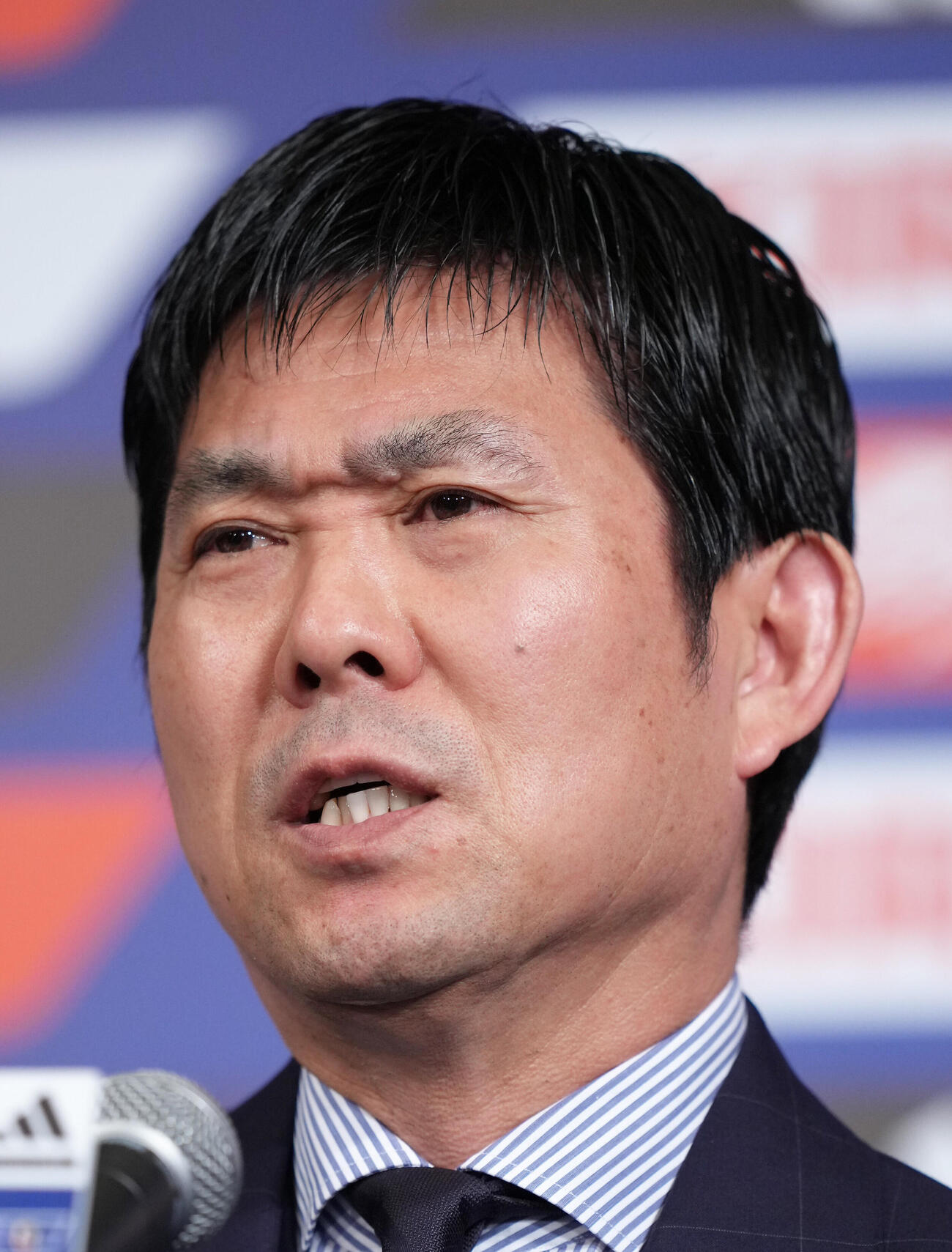 W杯北中米大会日本代表メンバー発表会見を行う森保一監督（撮影・足立雅史）