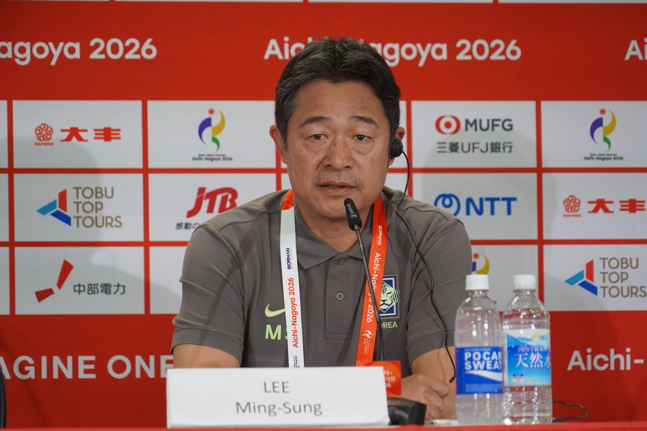 愛知・名古屋アジア大会決勝の前日会見に出席したU－23韓国代表のイ・ミンソン監督