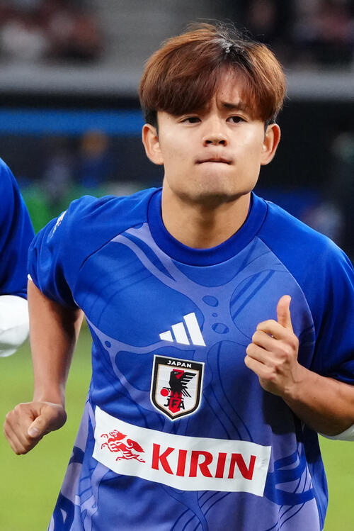 日本対ニュージーランド 試合前、練習する久保建英(撮影・江口和貴)