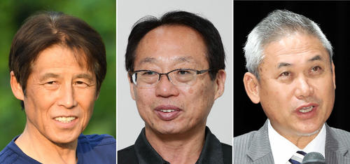 日本サッカー殿堂入りが決まった、左から西野朗氏、岡田武史氏、佐々木則夫氏