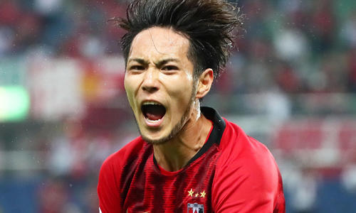 浦和対蔚山　前半、ゴールを決め雄たけびを上げる浦和FW杉本（撮影・足立雅史）