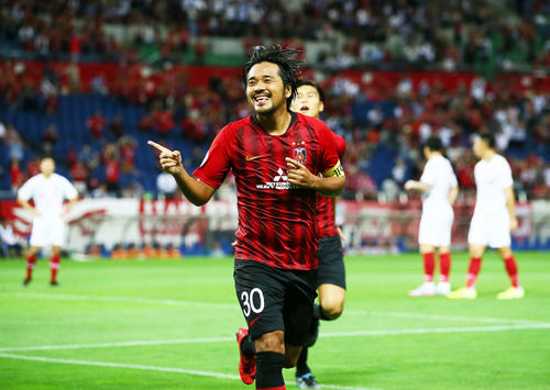 浦和対上海上港　前半、ゴールを決め笑顔を見せる浦和FW興梠（撮影・足立雅史）