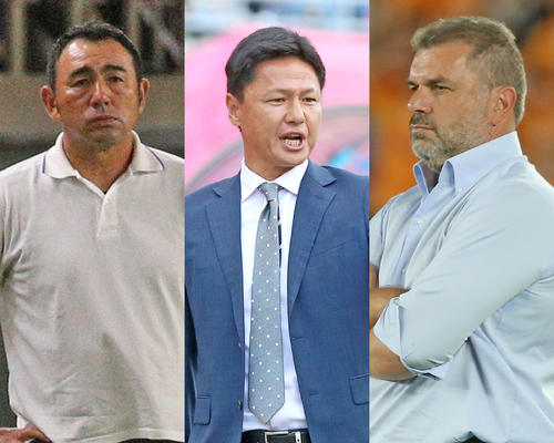 左から東京長谷川監督、鹿島大岩監督、横浜ポステコグルー監督