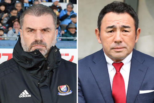 横浜ポステコグルー監督（左）と東京長谷川監督