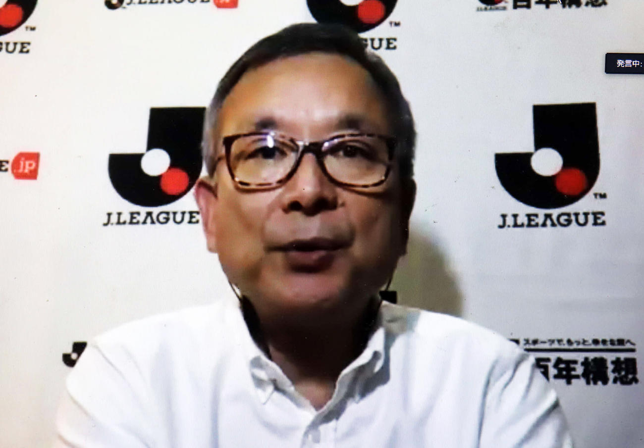 Jリーグの再開日を発表したJリーグの村井満チェアマン