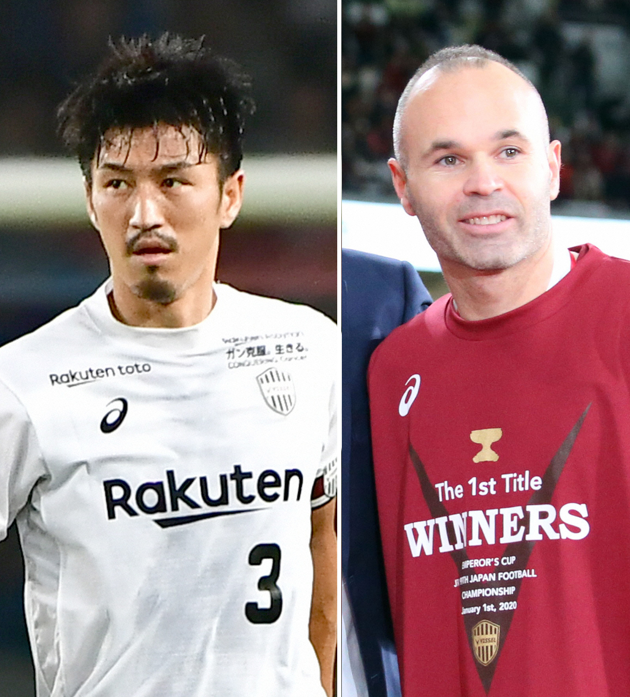 神戸ＤＦ渡部博文（左）、ＭＦイニエスタ