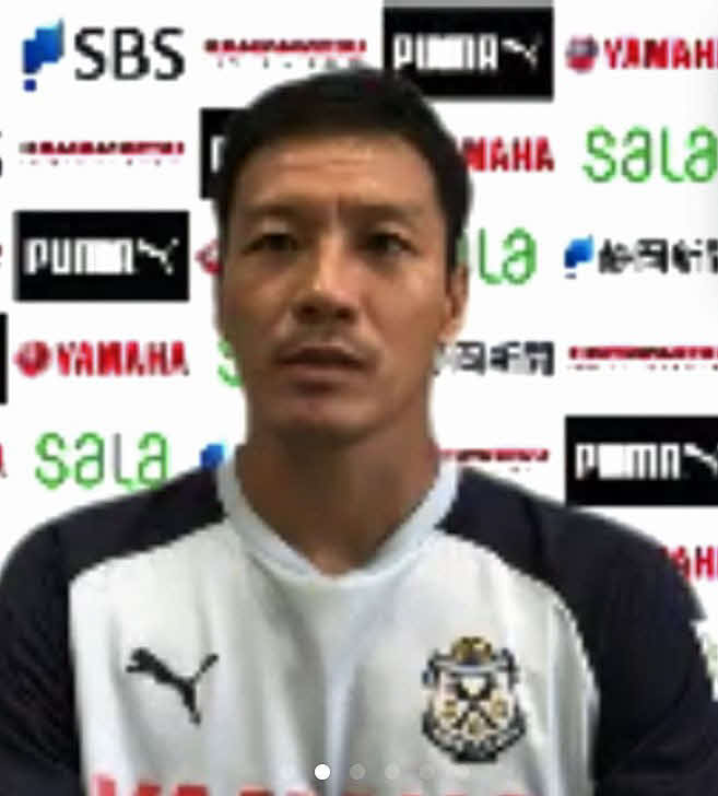 オンラインで取材に応じる磐田DF藤田