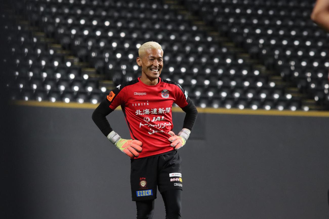 リーグ戦通算500試合まで1試合と迫る札幌GK菅野孝憲（撮影・保坂果那）