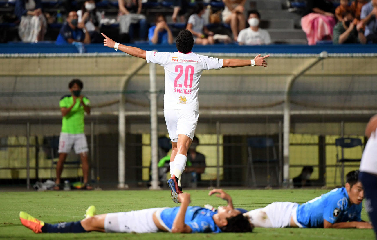 横浜FC対C大阪　後半、ゴールを決めたC大阪FWブルーノ・メンデス（撮影・たえ見朱実）