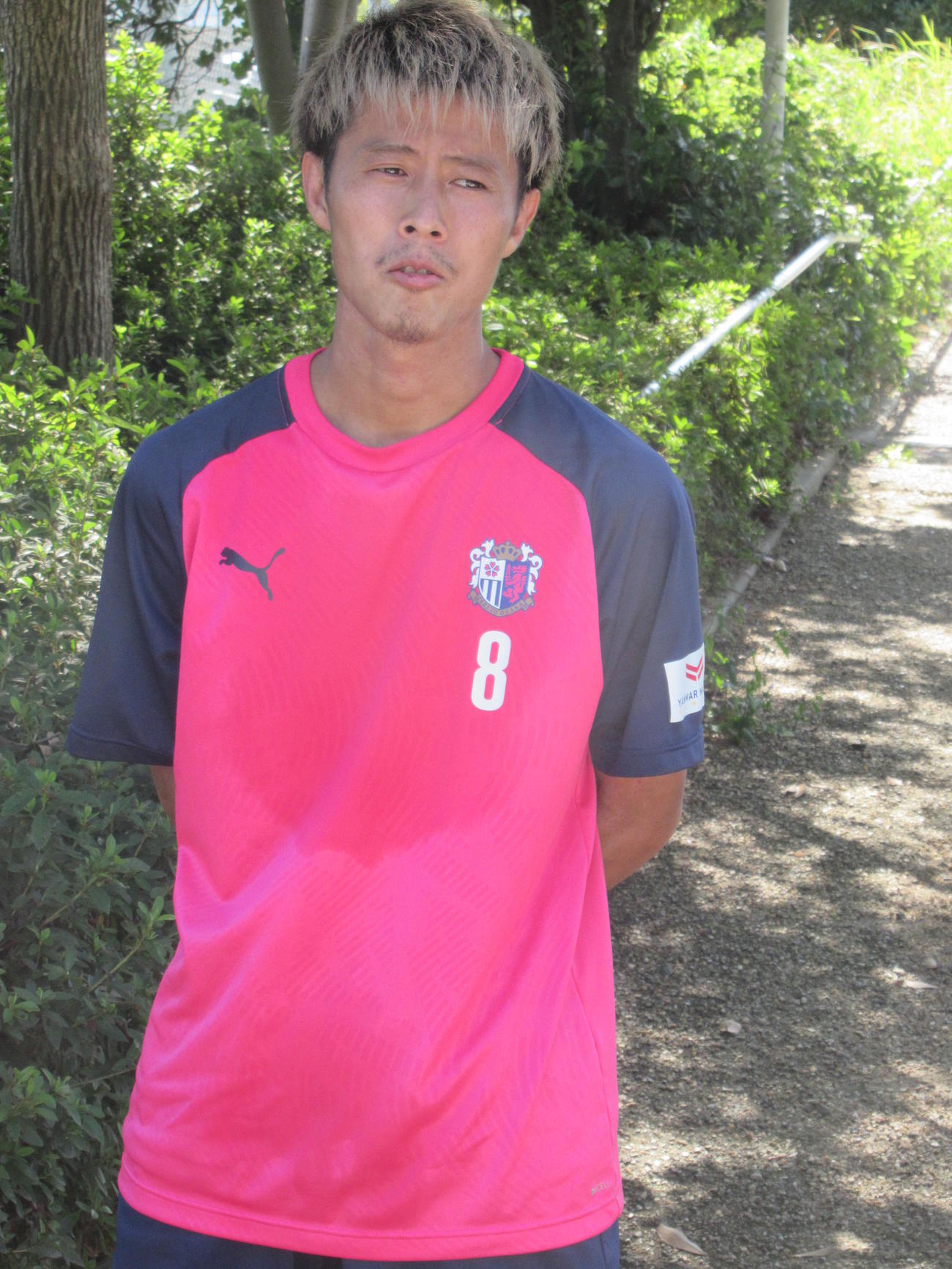 取材に応じるC大阪FW柿谷（撮影・実藤健一）