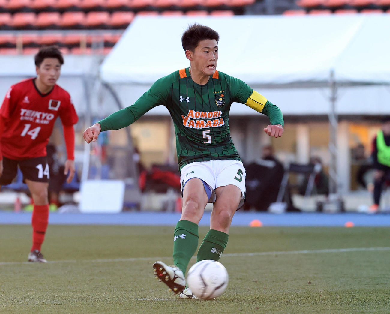 帝京大可児対青森山田　後半、PKでゴールを決める青森山田DF藤原（撮影・垰建太）