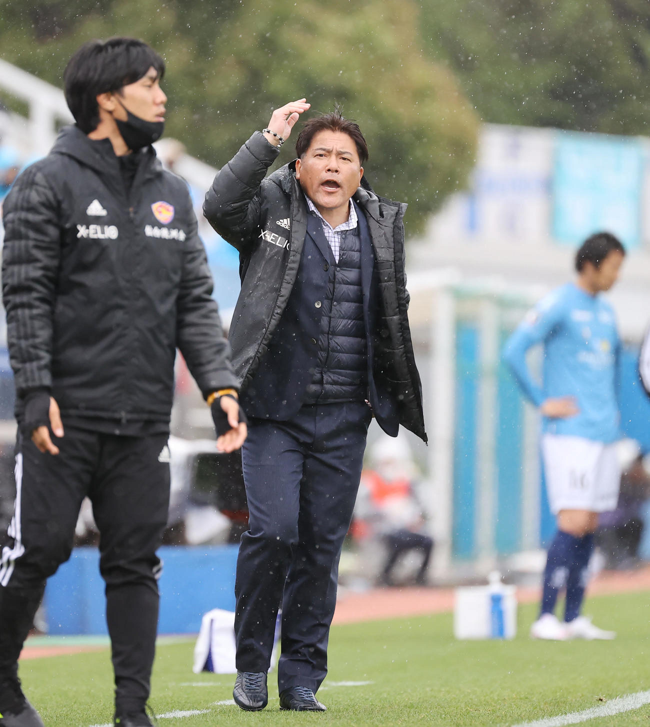 横浜FC対仙台　後半、抗議する仙台手倉森監督（撮影・垰建太）