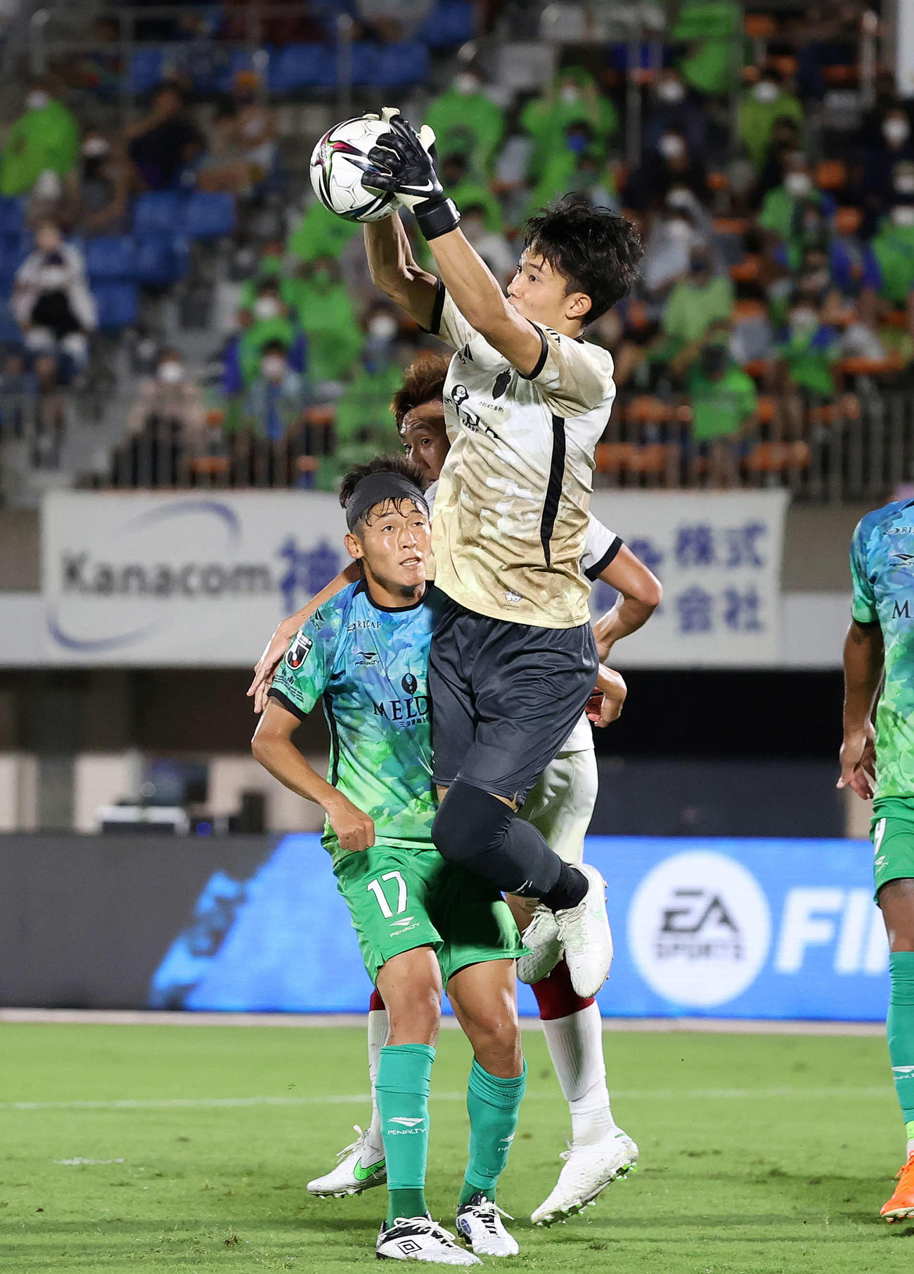 湘南対鹿島　後半、ボールをキャッチする湘南GK谷（撮影・鈴木正人）