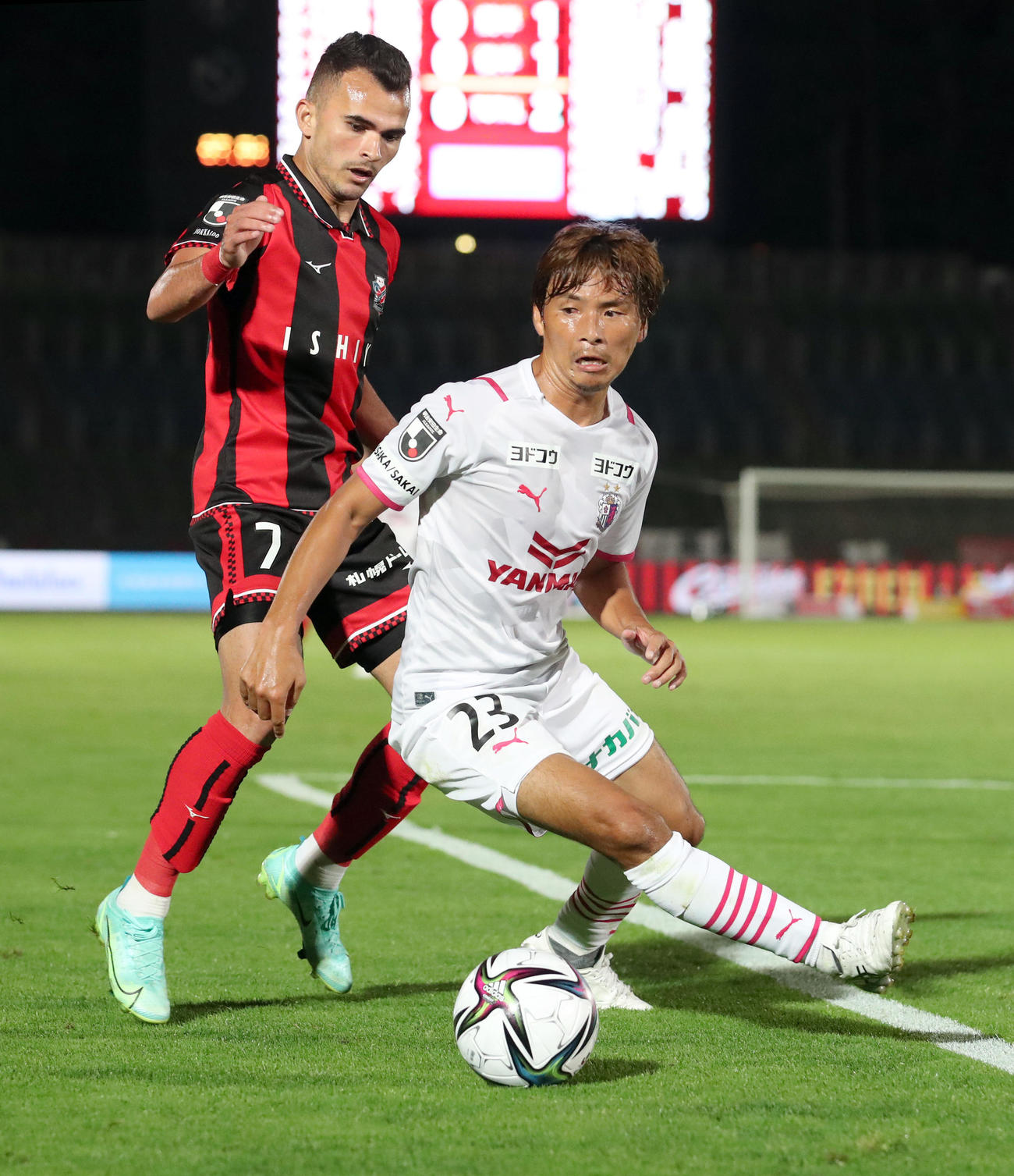 札幌対C大阪　後半から出場するC大阪乾（撮影・佐藤翔太）