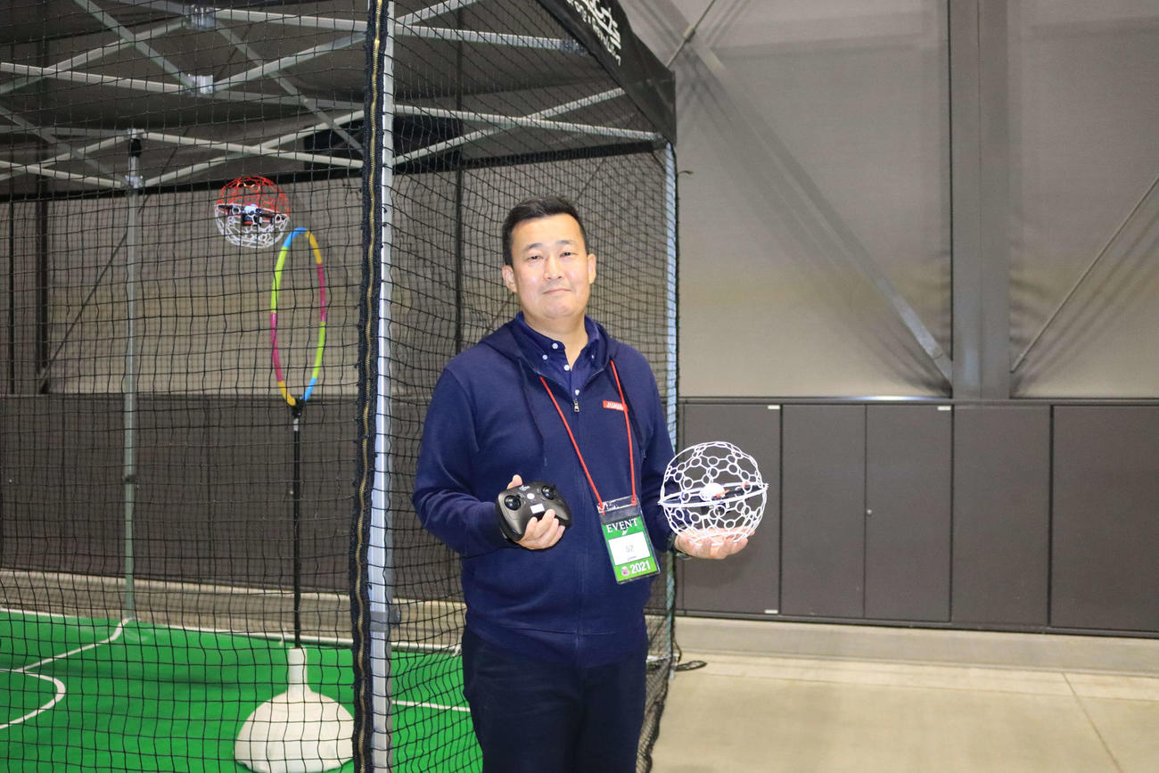 ドローンサッカーの北海道普及に力を入れるドリームベース和合常務取締役（撮影・保坂果那）