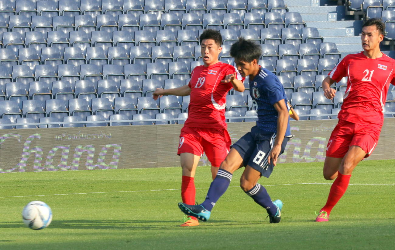 U－23北朝鮮戦で先制点を決めるU－20日本代表MF長沼（2017年12月11日撮影）
