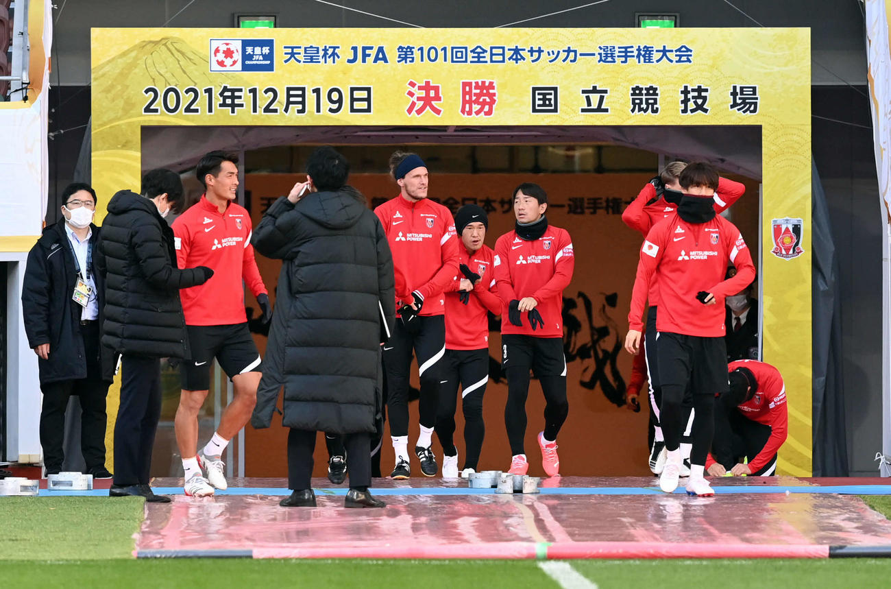 大分との決勝に向け、前日練習を行った浦和の選手たち（撮影・たえ見朱実）