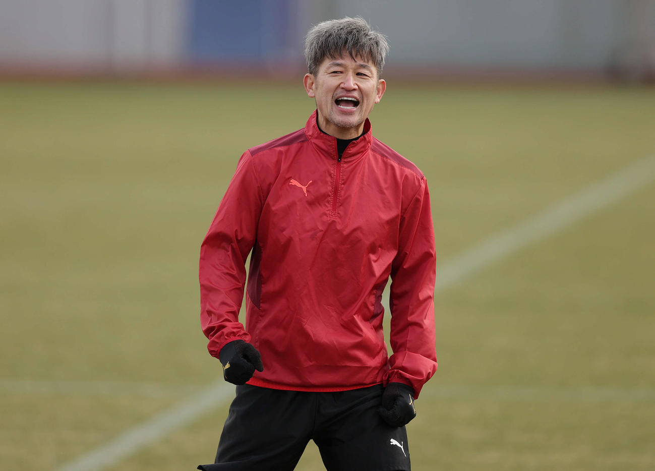 自主トレで汗を流すJFL鈴鹿のカズ（撮影・前田充）