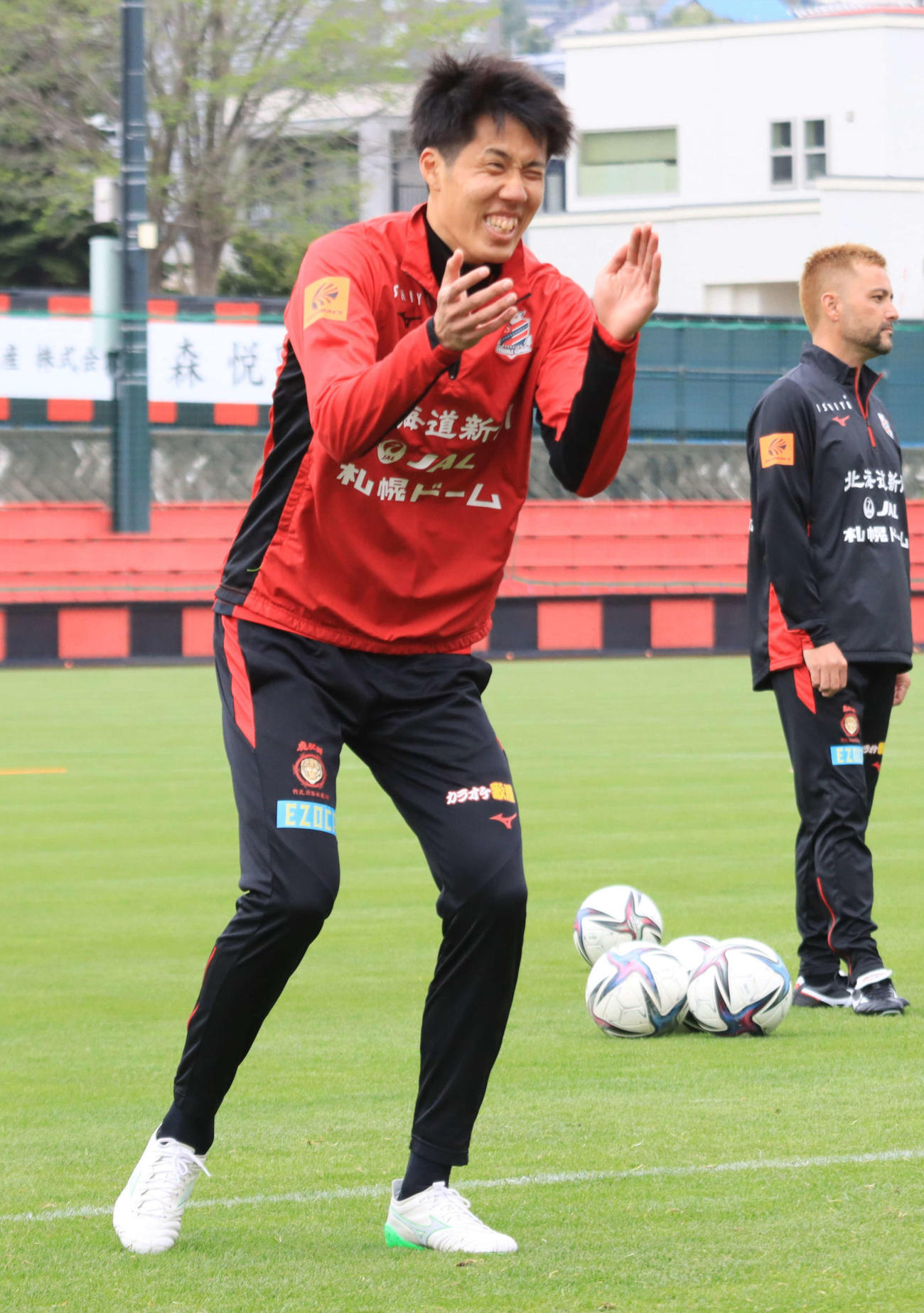 鹿島戦前日練習に参加する札幌田中駿（撮影・保坂果那）