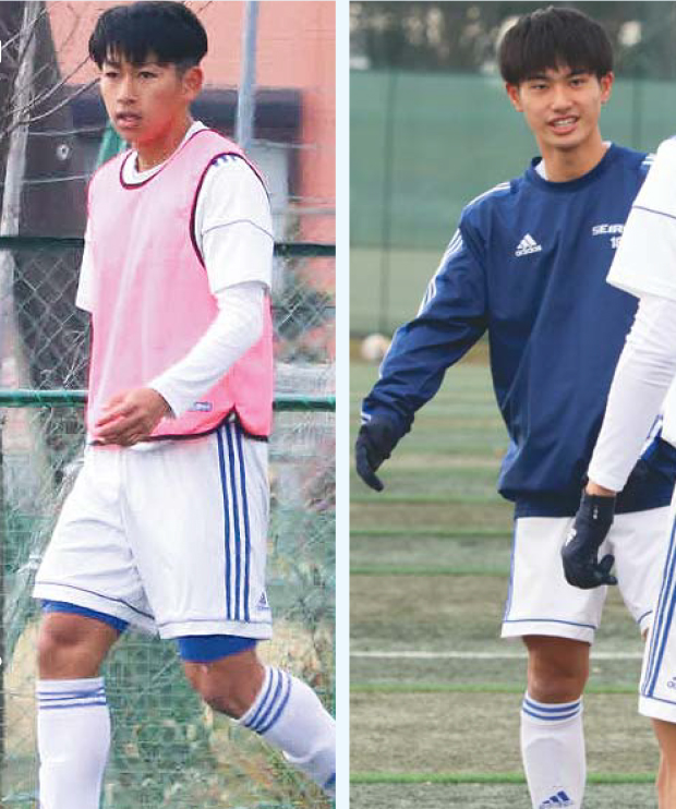 攻撃の核を担うMF陣田（左）と主将のMF八木　