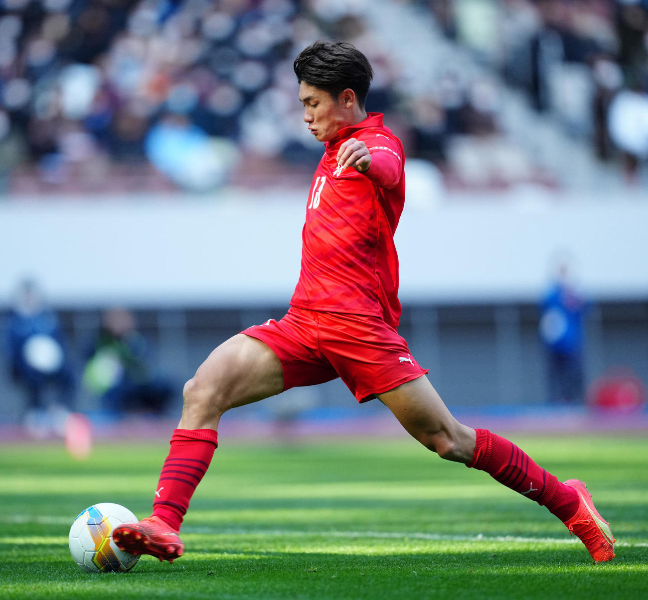 神村学園対岡山学芸館　前半、同点ゴールを決める神村学園・福田（撮影・江口和貴）