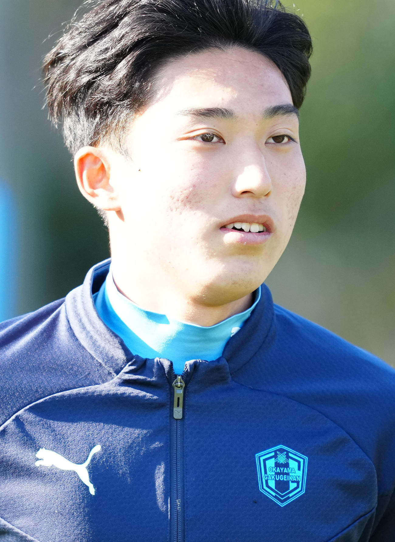 決勝前日練習に臨む岡山学芸館・今井（撮影・江口和貴）