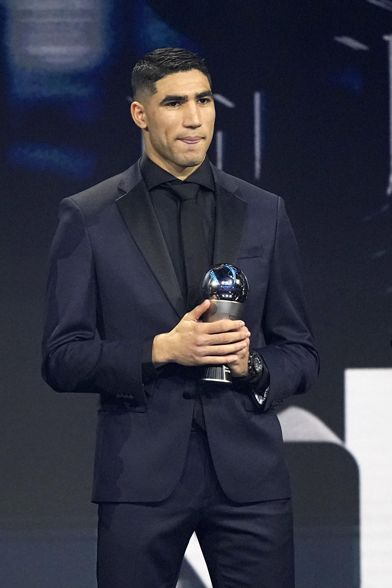 男子ベストイレブンに選出されたモロッコ代表アクラフ・ハキミ(AP）