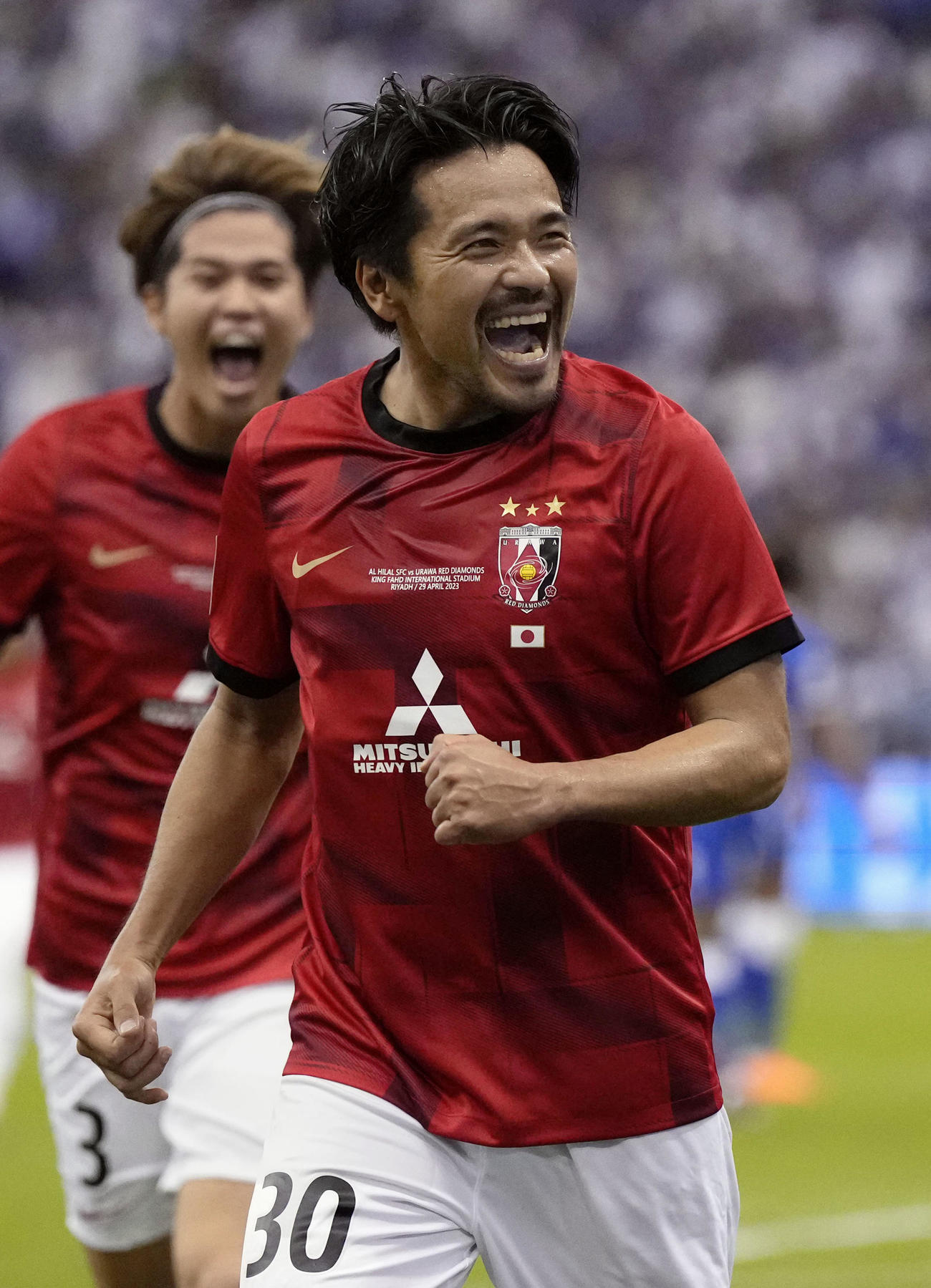 浦和―アルヒラル　後半、同点ゴールを決め、喜ぶ浦和・興梠（手前）＝リヤド（共同）
