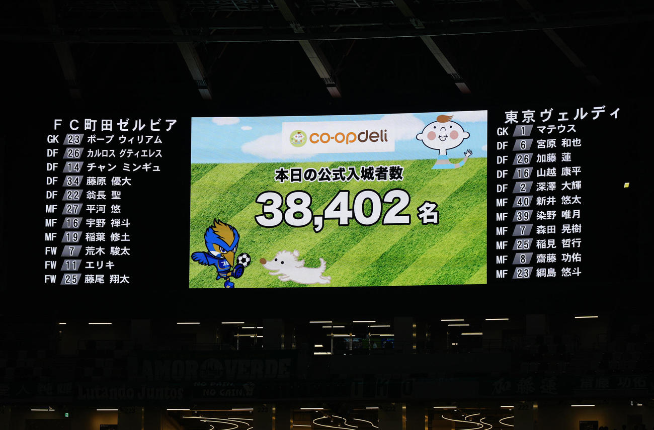 町田対東京V　後半、公式入場者数がビジョンで発表される（撮影・江口和貴）