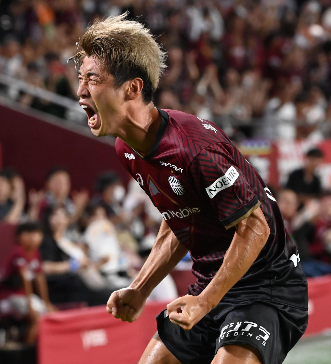 神戸対柏　後半、ゴールを決める神戸大迫（撮影・石井愛子）