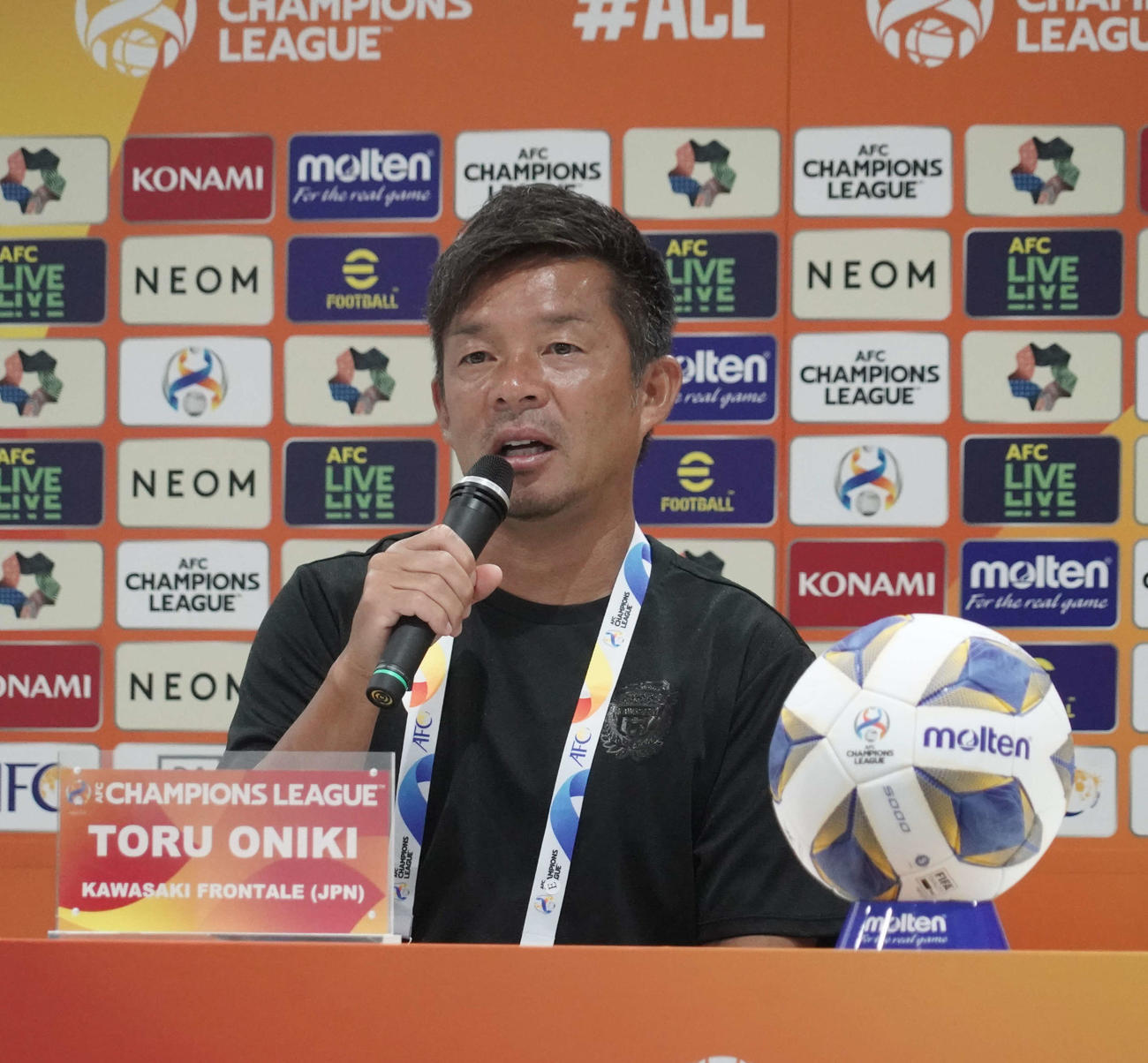 ACL第2戦の蔚山現代戦の前日会見に出席した川崎フロンターレ鬼木達監督（撮影・佐藤成）