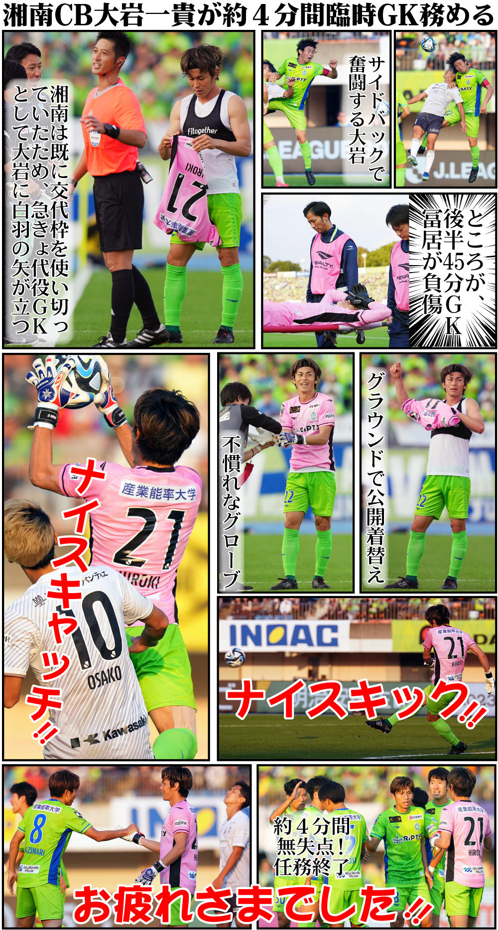 【イラスト】湘南CB大岩一貴が約４分間臨時GK