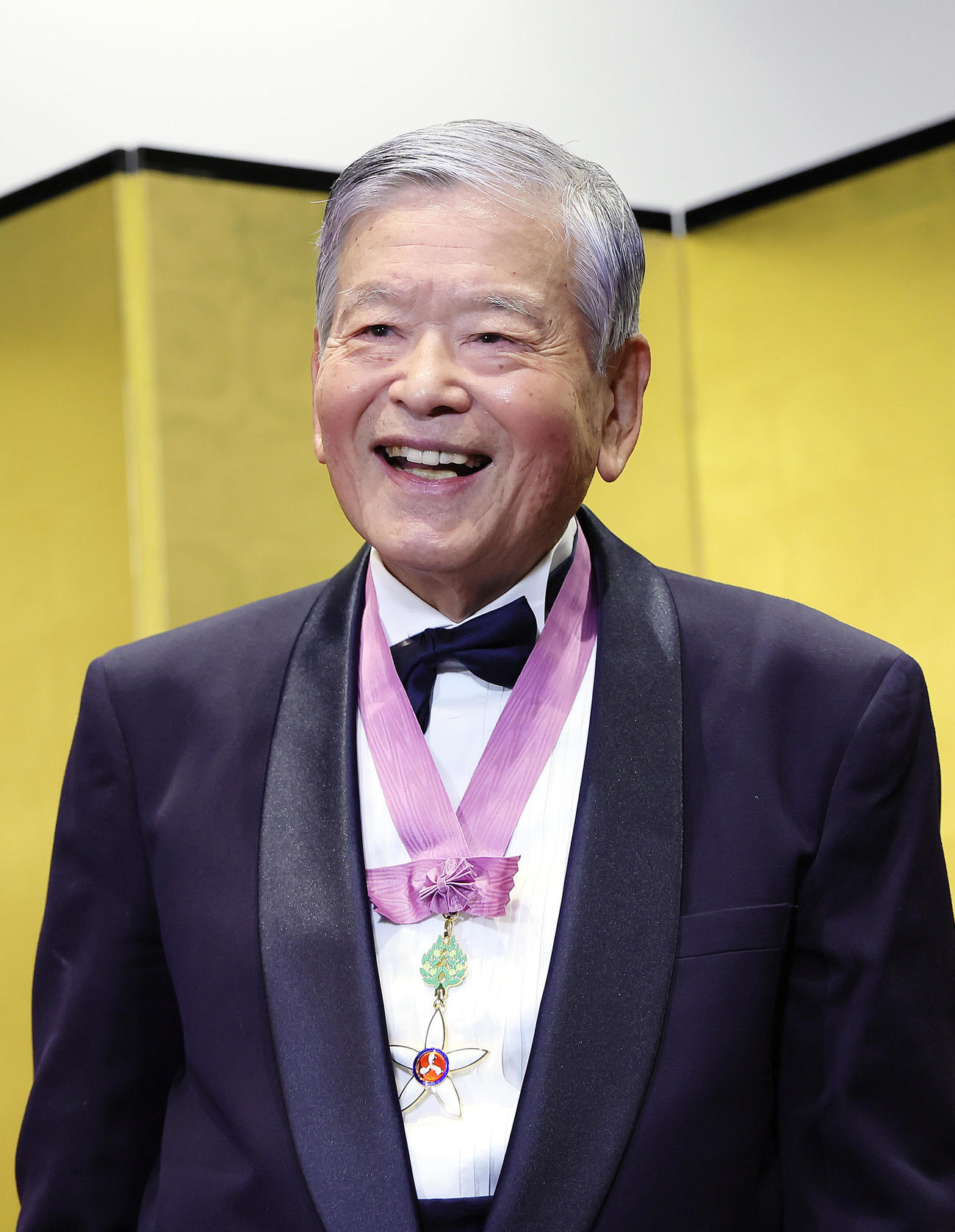 文化勲章受章を祝う会で笑顔で喜びを語る川淵氏（撮影・足立雅史）